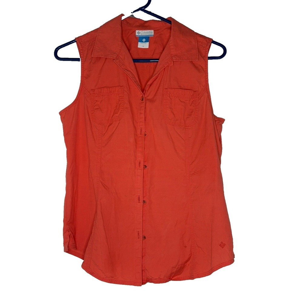 Columbia Vest Womens Sz M Coral Button Down Cotton Sleeveless Outdoor Pockets